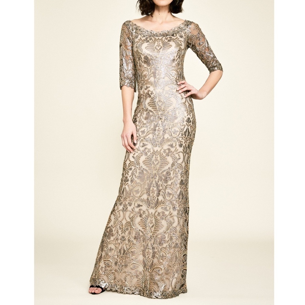 Tadashi Shoji Jemison Sequin Embroidered Gown, Size 8.